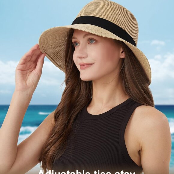 2XL/XL/L/M/S Womens Straw Hat,Wide Brim Sun Protection Beach Hats,UPF 50+ Floppy - Picture 5 of 7